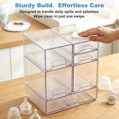 Clear Baby Bottle Organizer, 6-Piece Modular Stackable Acrylic Bins Set - Image 6