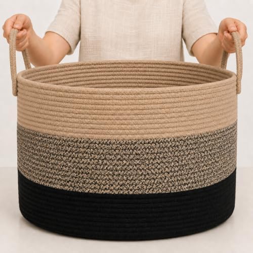 OrganiHaus Round Toy Basket & Blanket Basket, Cotton Rope 20x13" by OrganiHaus