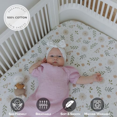 Dreamology Mini Crib Sheets Fitted, 100% Cotton Crib Sheets, 2 Pack - Image 2