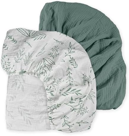 Muslin Pack N Play Sheets Fitted 2 Pack, Mini Crib Mattress Sheets Stretchy by LYRICHOMBABY