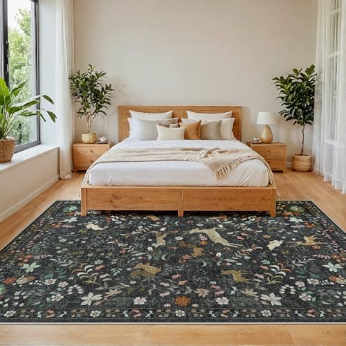 6x9 Area Rugs Boho Floral Washable Living Room Rug Neutral Carpet Nursery - Image 3