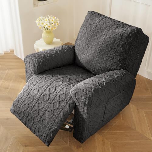 vctops 4 Pieces Recliner Chair Covers, Geometric Jacquard Plush Recliner - Image 6