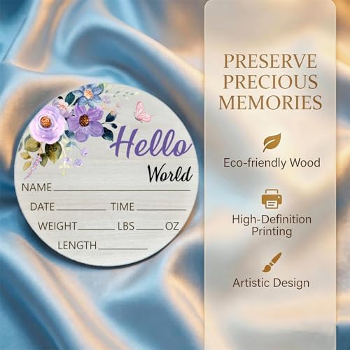 Purple Rose Baby Announcement Sign, Wooden Nursery Name Plaque 6in - Image 2