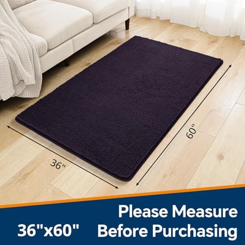 Chenille Bathroom Rug 36"x60" Purple, Large Plush Bath Mat - Image 2