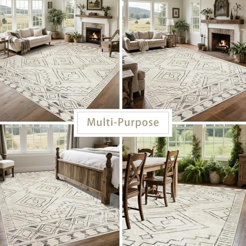 8x10 Washable Area Rugs for Living Room, Dining Room- Morocco Beige - Image 5