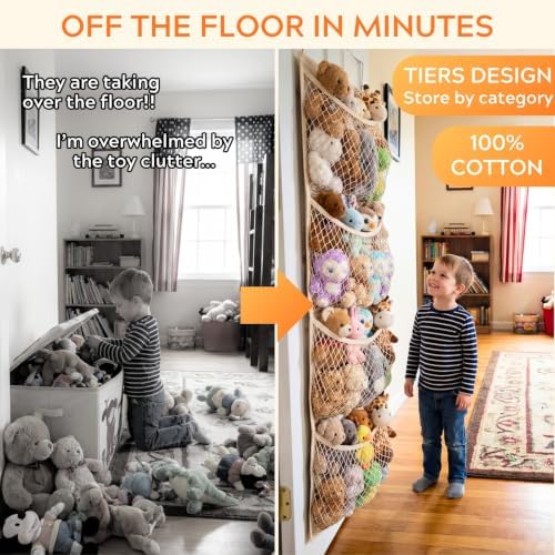 Wide Over The Door Stuffed Animal Storage, Cotton Toy Organizer - Image 3