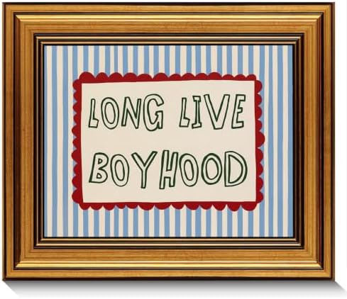Vintage Gold Framed Nursery Wall Art Stripe Long Live Boyhood Canvas Prints by Unknown