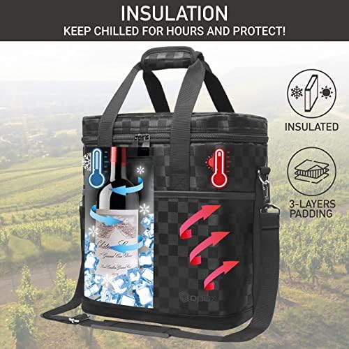opux Insulated Wine Cooler Bag Leakproof 6 Bottle Tote Carrier, Back Square - Image 2
