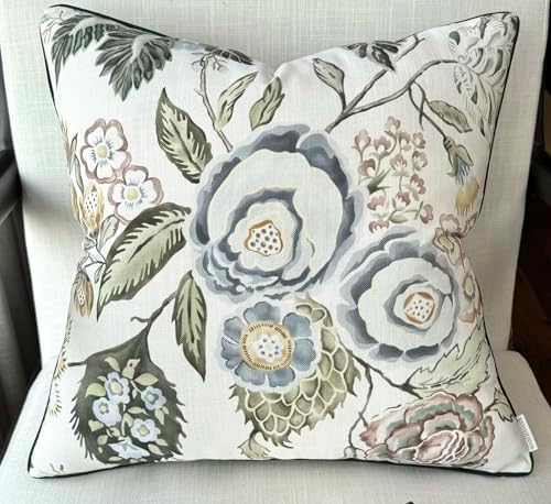 Blue Rose Floral Print 20x20 Throw Pillow Cover by YugTex