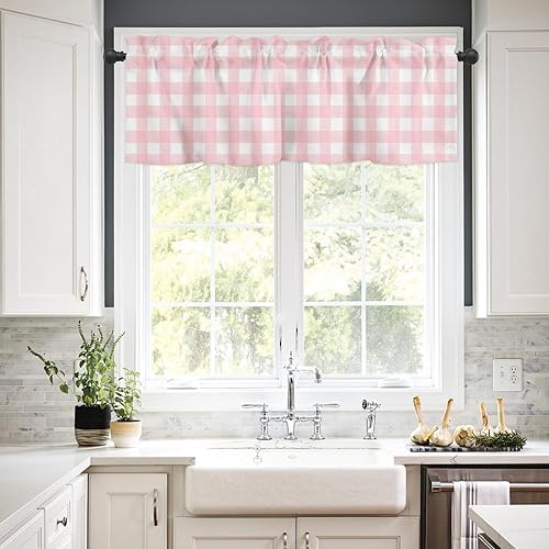 Christmas Kitchen Curtains and Valances Set, Rustic Pink White Buffalo Check - Image 4