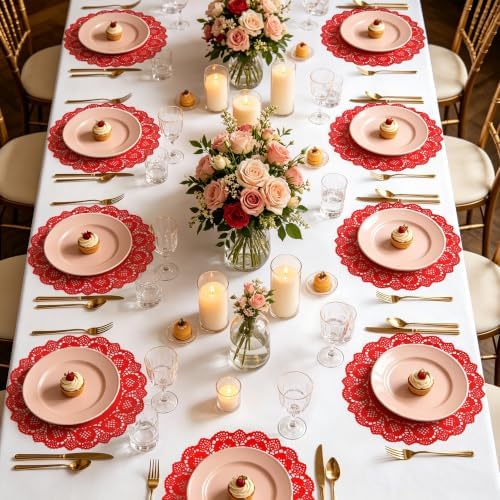 MCEAST 100 Pack Round Red Paper Doilies 13.5 Inches Lace Paper Place Mats - Image 6