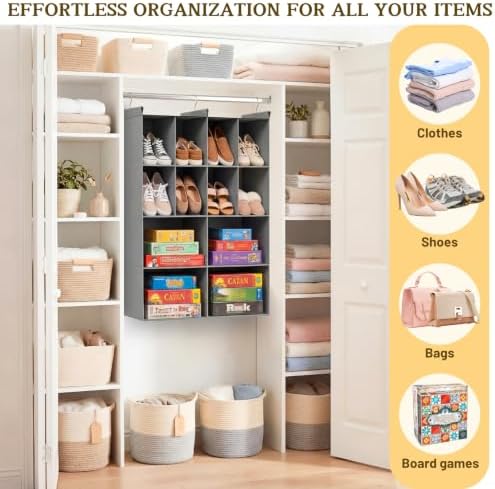 4 Tier Hanging Closet Organizer, 12 Compartments Dual Row Storage - Image 6