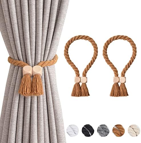 NICEEC 2 Pack Wooden Cube Magnetic Curtain Tiebacks Boho Home Decor Drape Tie by NICEEC