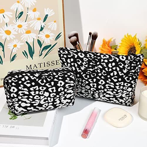 SOIDRAM 2 Pieces Leopard Print Makeup Bag Large Cosmetic Bag Capacity Canvas - Image 6