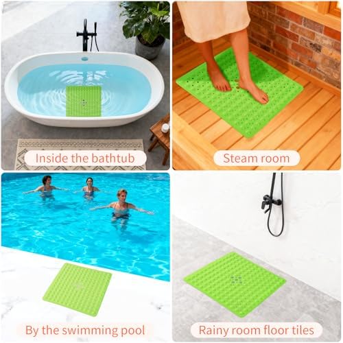 Anti-Slip Bathtub Shower Mat 21×21 Inch Opaque Pea Green - Image 7