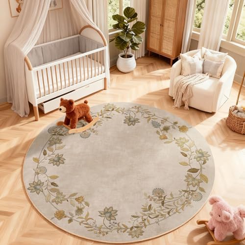 Washable Living Room Round Rugs: 4ft Circle Bedroom Rug Floral Throw Carpet - Image 7