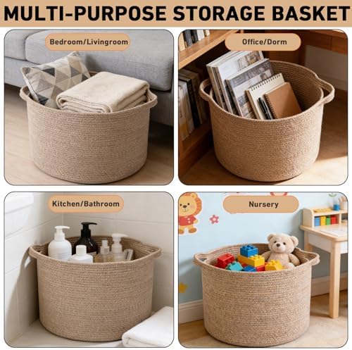 90L Extra Large Blanket Basket, Woven Rope Laundry Basket-Brown - Image 6