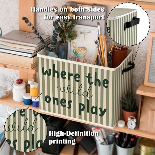 Green Stripe Boho Classroom Storage Bins Box - Image 5