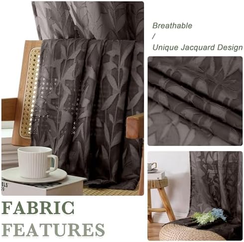 Lecloud Leia 2 Panels Sheer Chocolate Brown Curtain 54 Inch Length, Light - Image 3