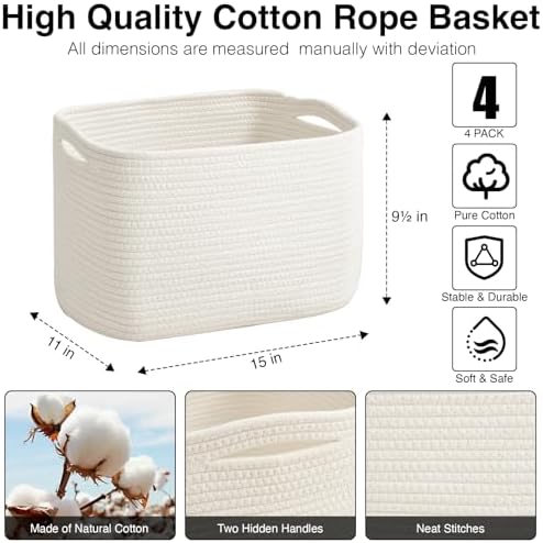 ICERZCZ Storage Baskets for Organizing & Shelves, Woven Cotton Rope - Image 3