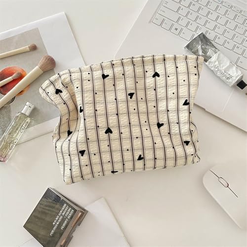 Flat Makeup Bag for Women, Zipper Cosmetic Pouch for Purse, Gingham Heart - Image 7