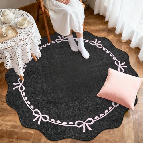GarveeHome 6ft Round Rugs Washable Scalloped Bow Rug - Image 2