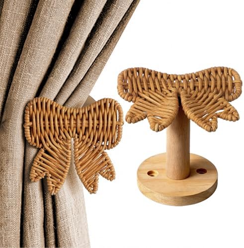 Leinuosen 2 Pack Boho Curtain Holdbacks Rattan Tiebacks by Leinuosen