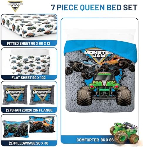 Monster Jam Queen Comforter Set 7 Piece Kids Bedding - Image 3