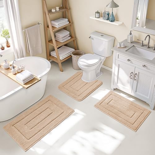 GRANNY SAYS Beige Bathroom Rugs Set 3 Piece, Soft Microfiber Bath Mats - Image 5