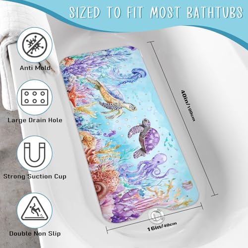 Ocean Animals Bathtub Mat Non Slip, Sea Turtle Baby Bath Mat - Image 3