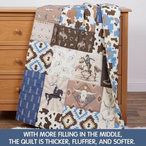 Peryiter 3 Pcs Blue Western Cowboy Crib Sheet Set Baby Crib Bedding Set - Image 6