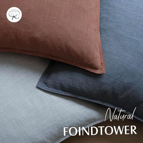 Foindtower Linen Solid Decorative Throw Pillow Covers 22x22 Inch Rust Red - Image 3