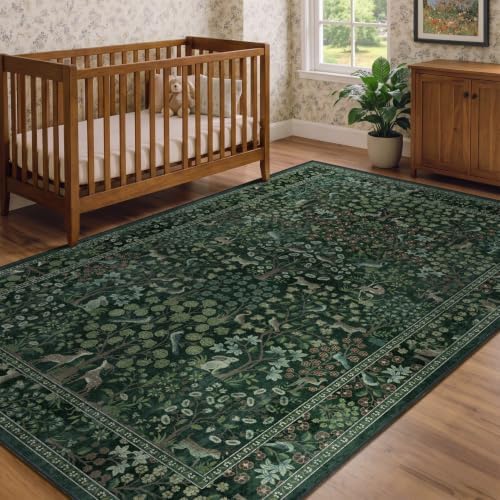 Woodland Floral Animal 5x7 Washable Rugs - Image 5