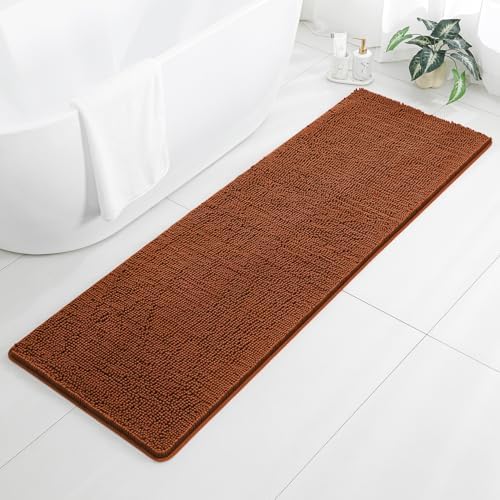 Chenille Bathroom Runner Rug 24"x72" Rust, Plush Bath Mat by Kildoss
