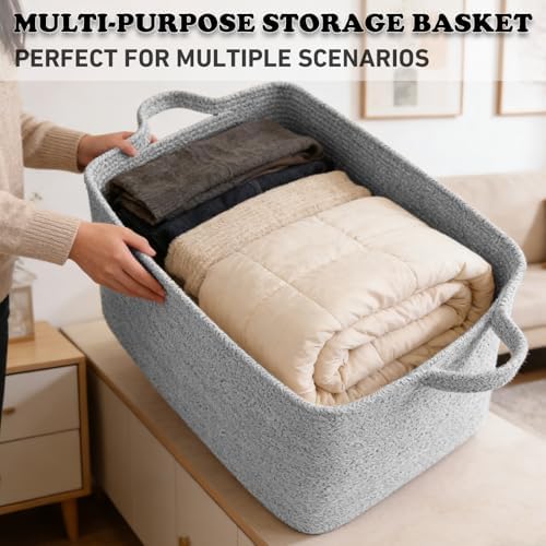 96L Woven Laundry Basket with Handles, Extra Blanket Basket - Image 5