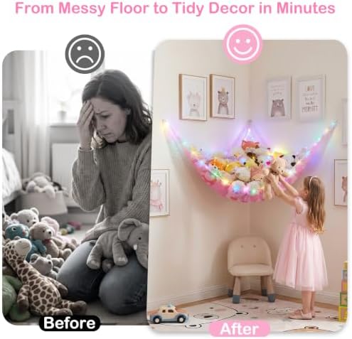 Stuffed Animals Hammock with LED Light Toy Net Room Decor Corner Storage - Image 6