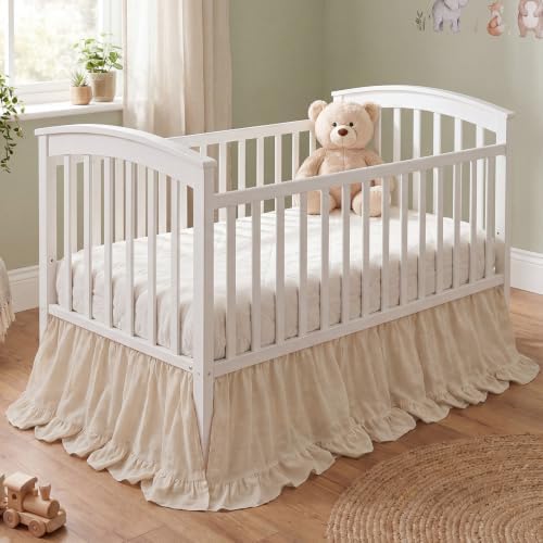 Hahafelt Beige Crib Skirt for Baby Girls Boys, 100% Washed Cotton Bed Skirt by Hahafelt