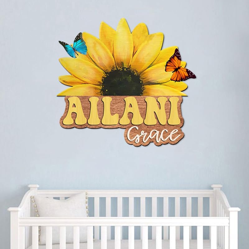 Custom wooden Sunflower nursery name sign - Image 2
