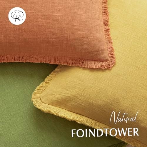 Foindtower Decorative Linen Fringe Throw Pillow Covers 18×18 Dusty Orange - Image 4