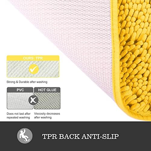 Yeaban Chenille Yellow Bathroom Rug 36"x60", Non-Slip Rubber Backing - Image 4