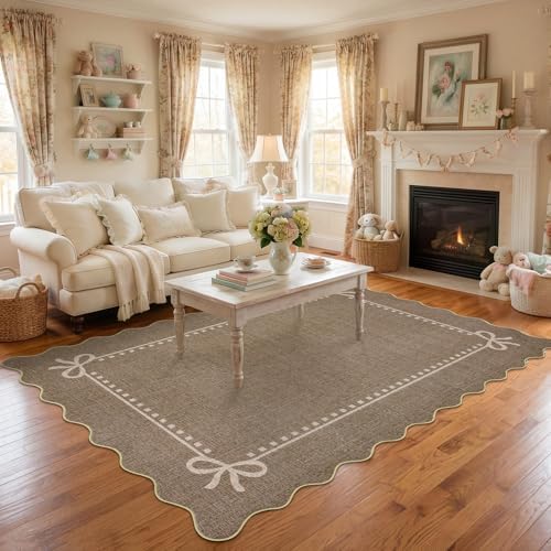 Garvee Scalloped Bow Rug for Living Room Washable Solid Brown 8x10 Area Rug - Image 5