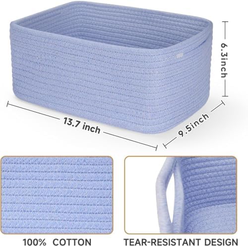 3 Pack Storage Baskets for Organizing, 13.7×9.5×6.3", Sky Blue - Image 3