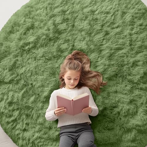 OLANLY Green Round Rugs for Bedroom by OLANLY