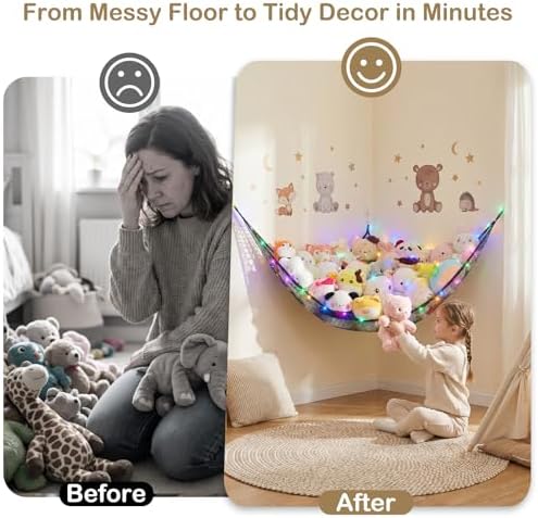 Stuffed Animals Hammock with LED Light Toy Net Room Decor Corner Storage - Image 6