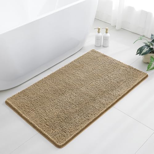Chenille Bathroom Rug 30"x50" Beige, Large Plush Bath Mat by Kildoss