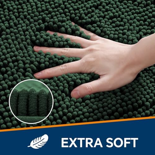 Chenille Bathroom Rug 40"x60" Dark Green, Large Plush Bath Mat - Image 3