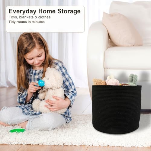 XUANGUO Cotton Rope Basket For Girls Boys Kids 16”X14” Black - Image 5