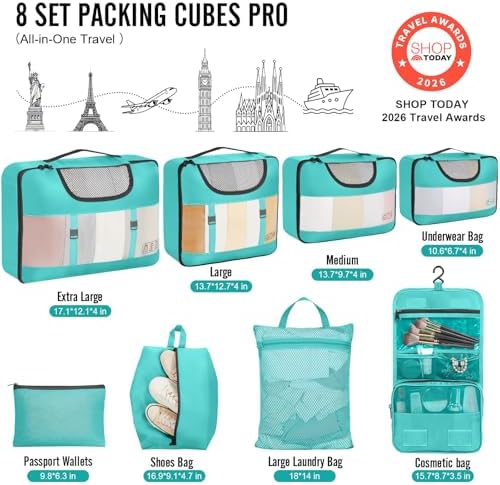 Veken 8 Set Packing Cubes for Travel Essentials, Suitcase Organizer Bags in 4 - Image 2