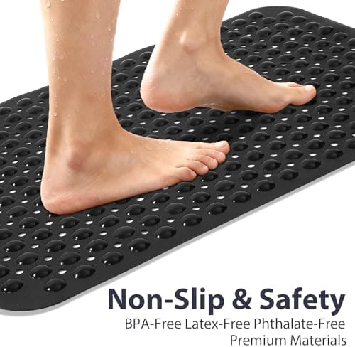 Large Shower Mat Bathtub Mat Bath Mat Non Slip Black 21.5"x33.5" - Image 3