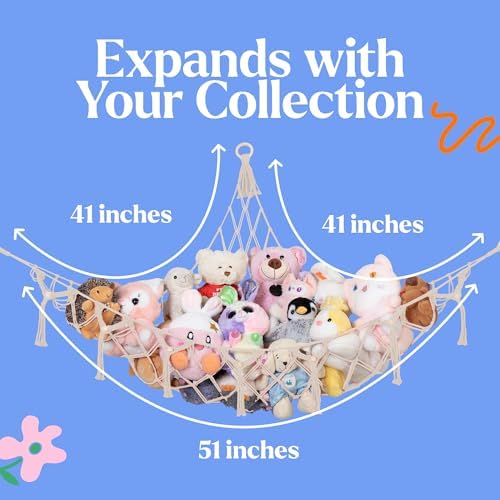 Large Macrame Stuffed Animal Storage Hammock w/Lights 1 Pack | Holds 12 lbs | - Image 3